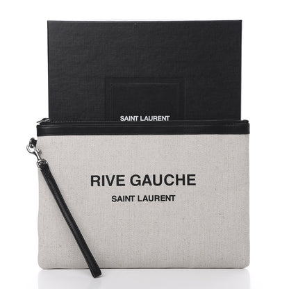 Saint Laurent Linen Canvas Rive Gauche Zipped Pouch Optic White 8 of 8
