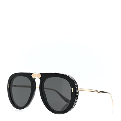Gucci Acetate Crystal Foldable Aviator Sunglasses GG0307S Black 1 of 9