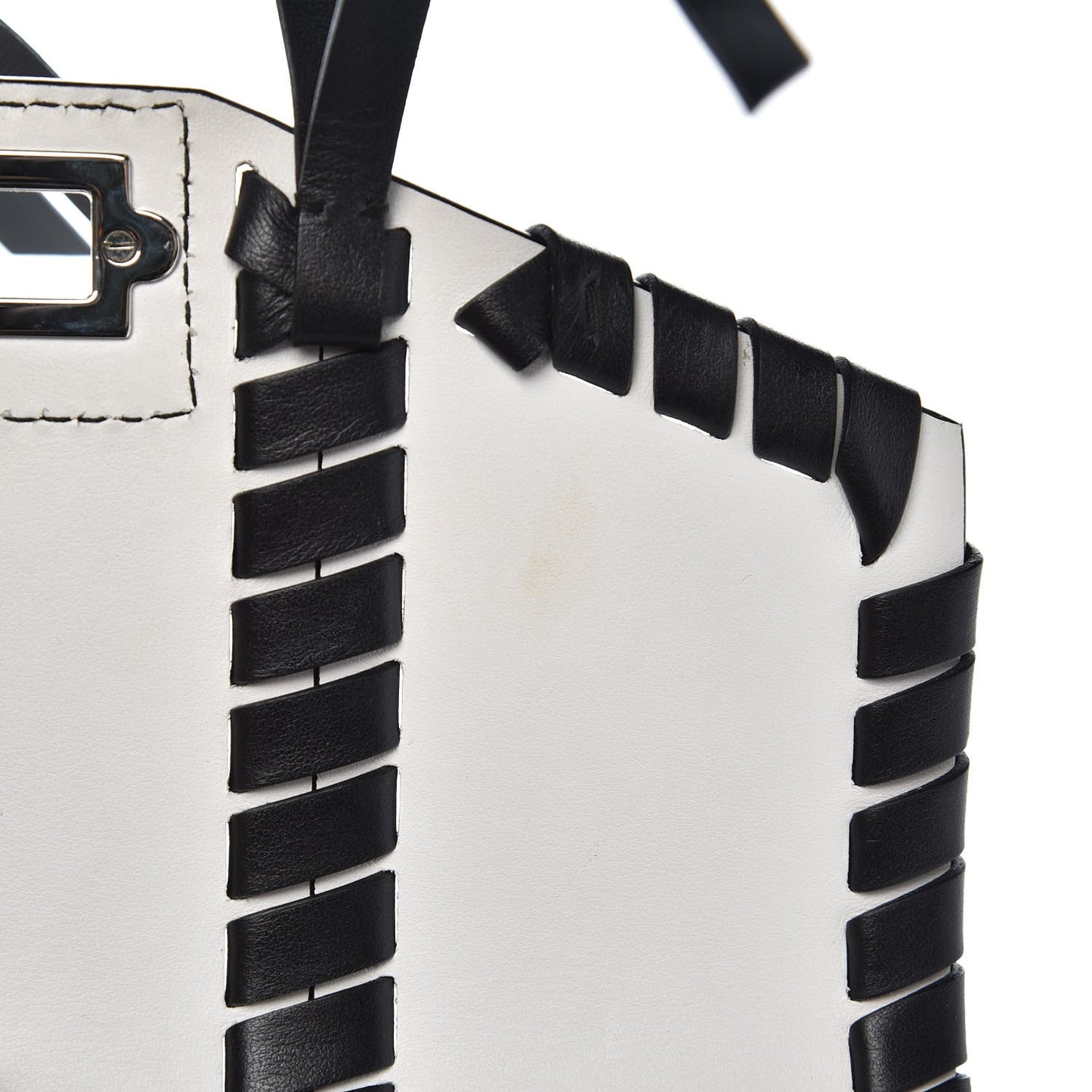 Calfskin Hava Whipstitch Shoulder Bag White Black
