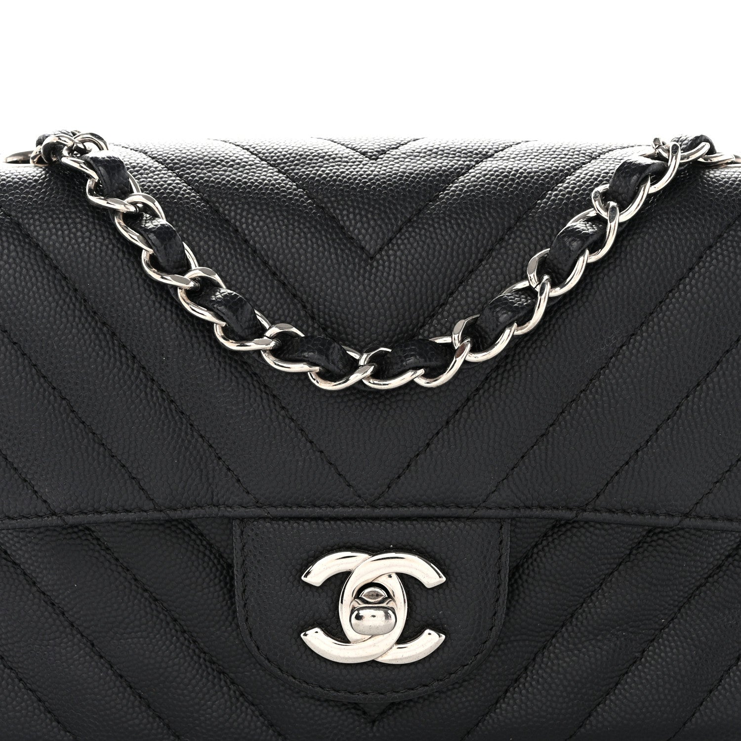 Chanel Caviar Chevron Quilted Mini Rectangular Flap Black 8 of 10