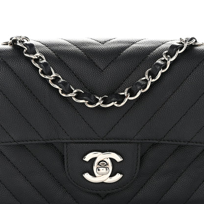 Chanel Caviar Chevron Quilted Mini Rectangular Flap Black 8 of 10