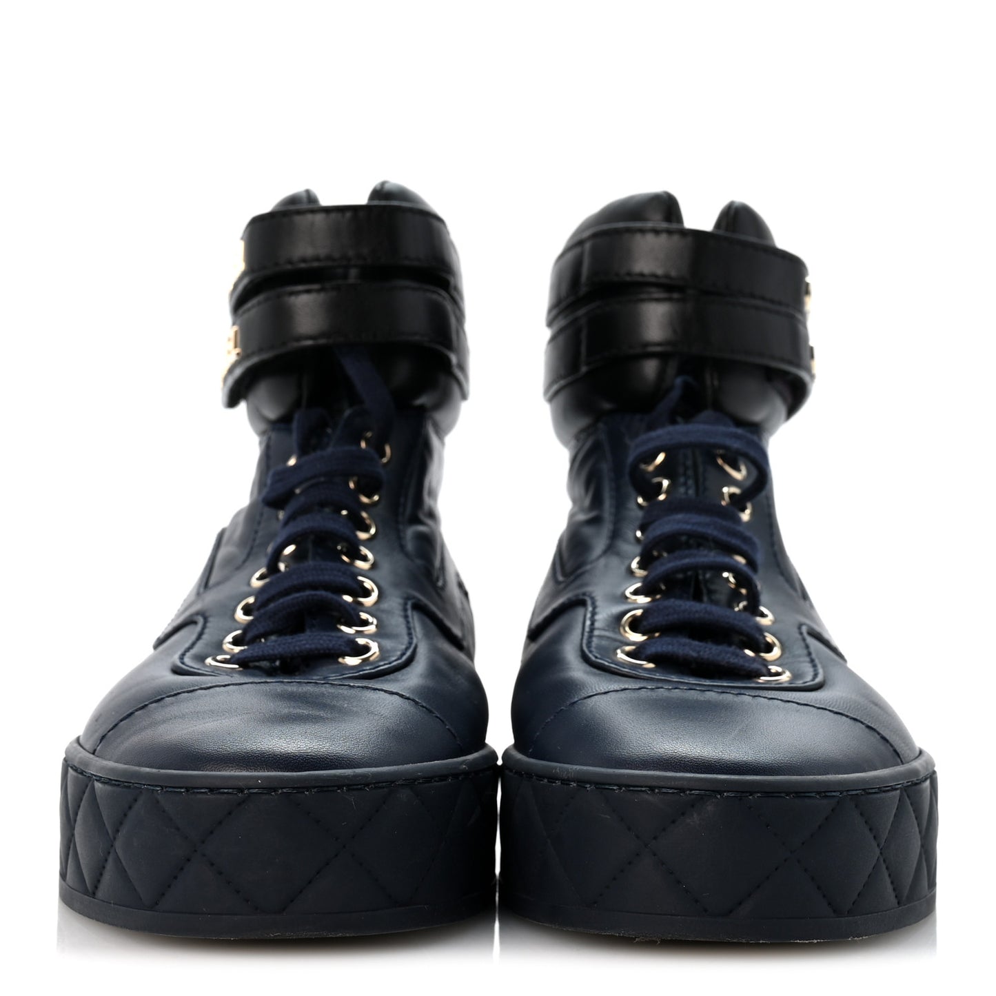 Lambskin Logo High Top Sneakers 36 Navy Black