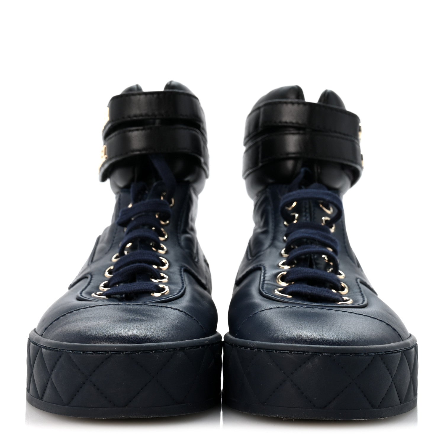 Chanel Lambskin Logo High Top Sneakers 36 Navy Black 3 of 11