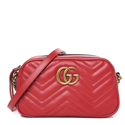 Gucci Calfskin Matelasse Small GG Marmont Chain Shoulder Bag Hibiscus Red 1 of 9