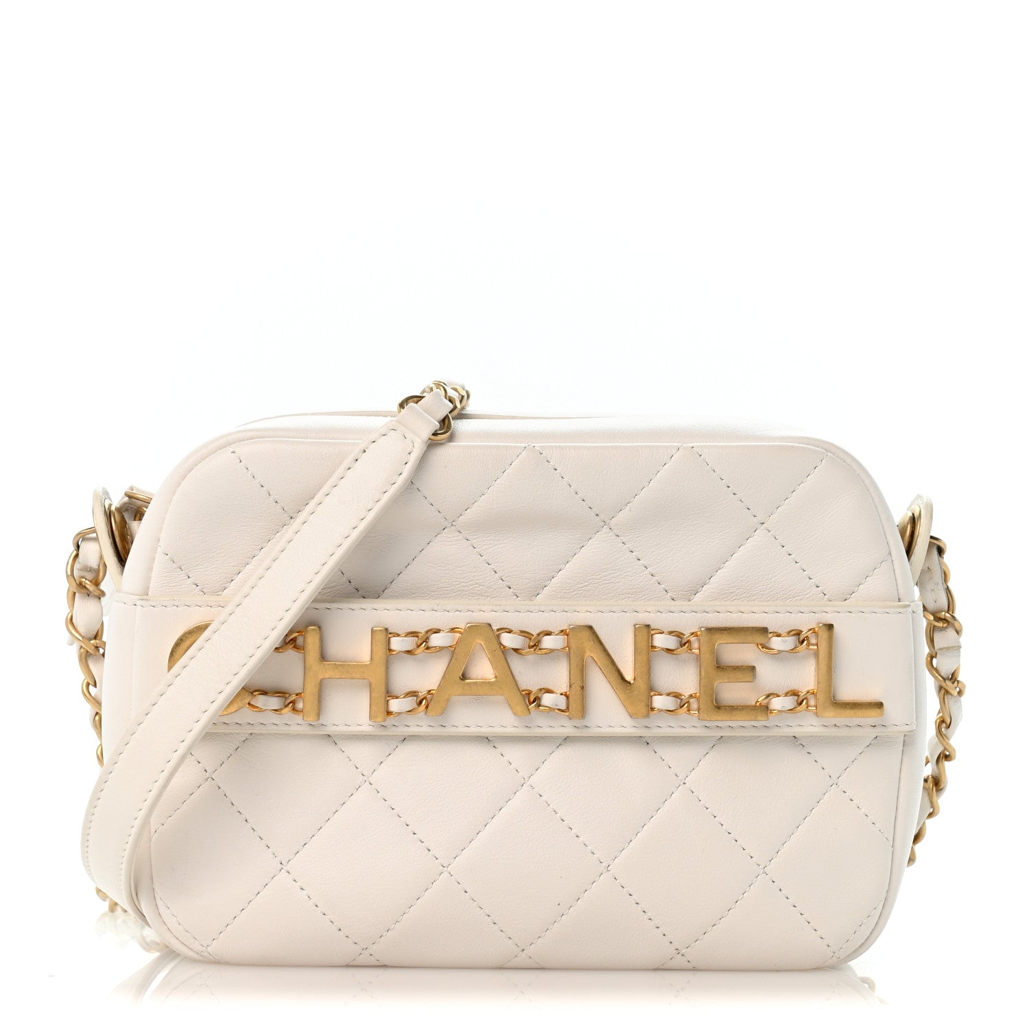 Chanel Calfskin Quilted Enchained Camera Case Bag White 1 of 12
