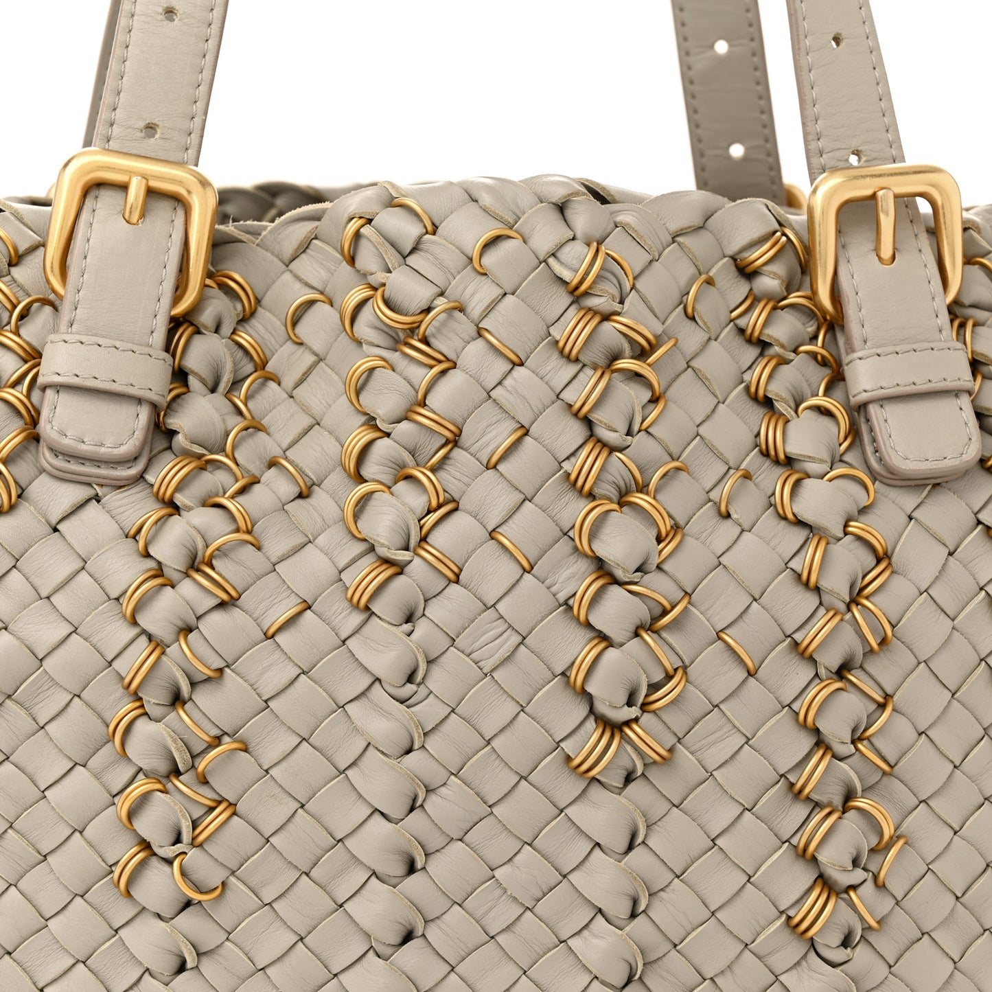 Nappa Intrecciato Small Lido Metal Rings Tote Fume