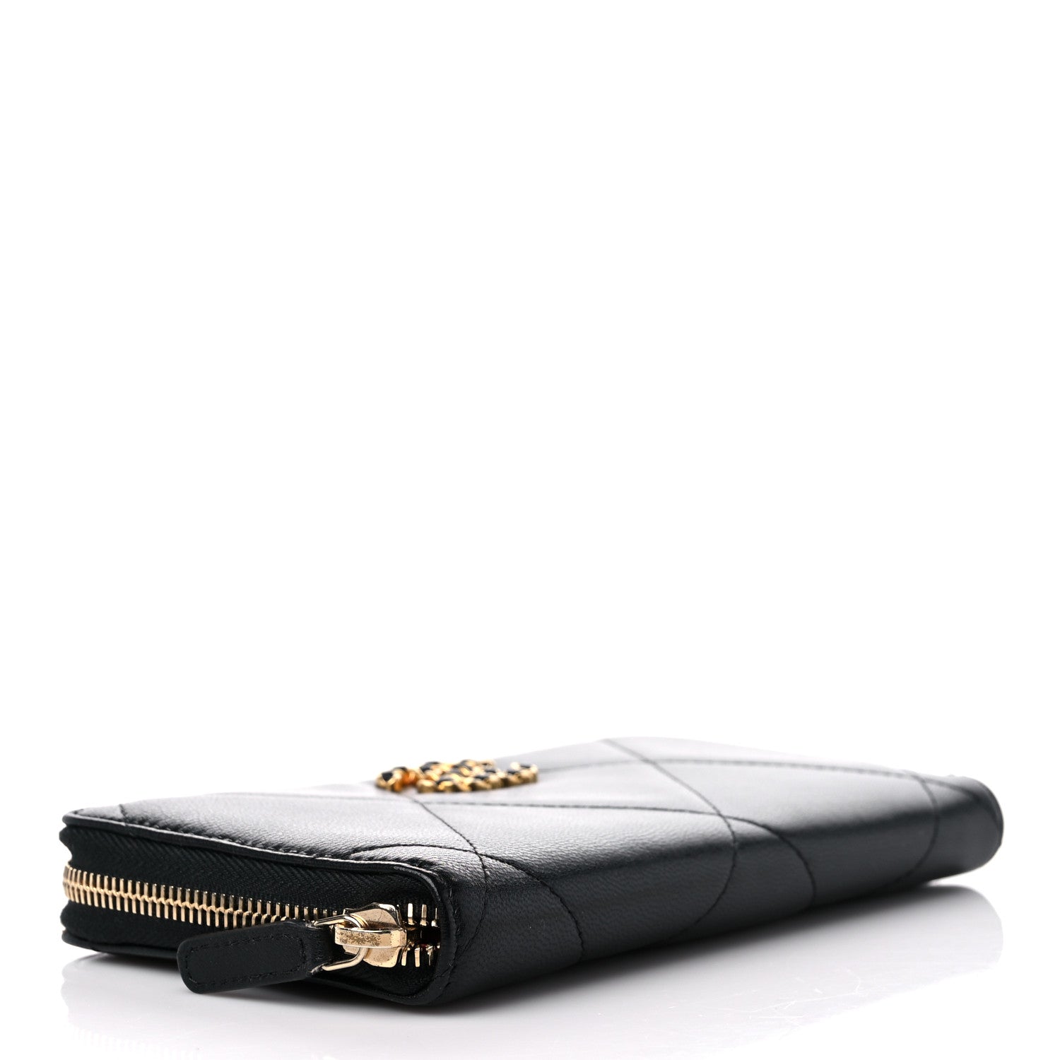 Chanel Shiny Goatskin Quilted Chanel 19 Long Zipped Around Wallet Black 4 of 13