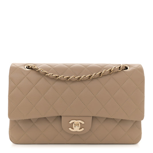Caviar Quilted Medium Double Flap Dark Beige