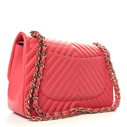 Chanel Lambskin Chevron Quilted Jumbo Double Flap Pink 3 of 10