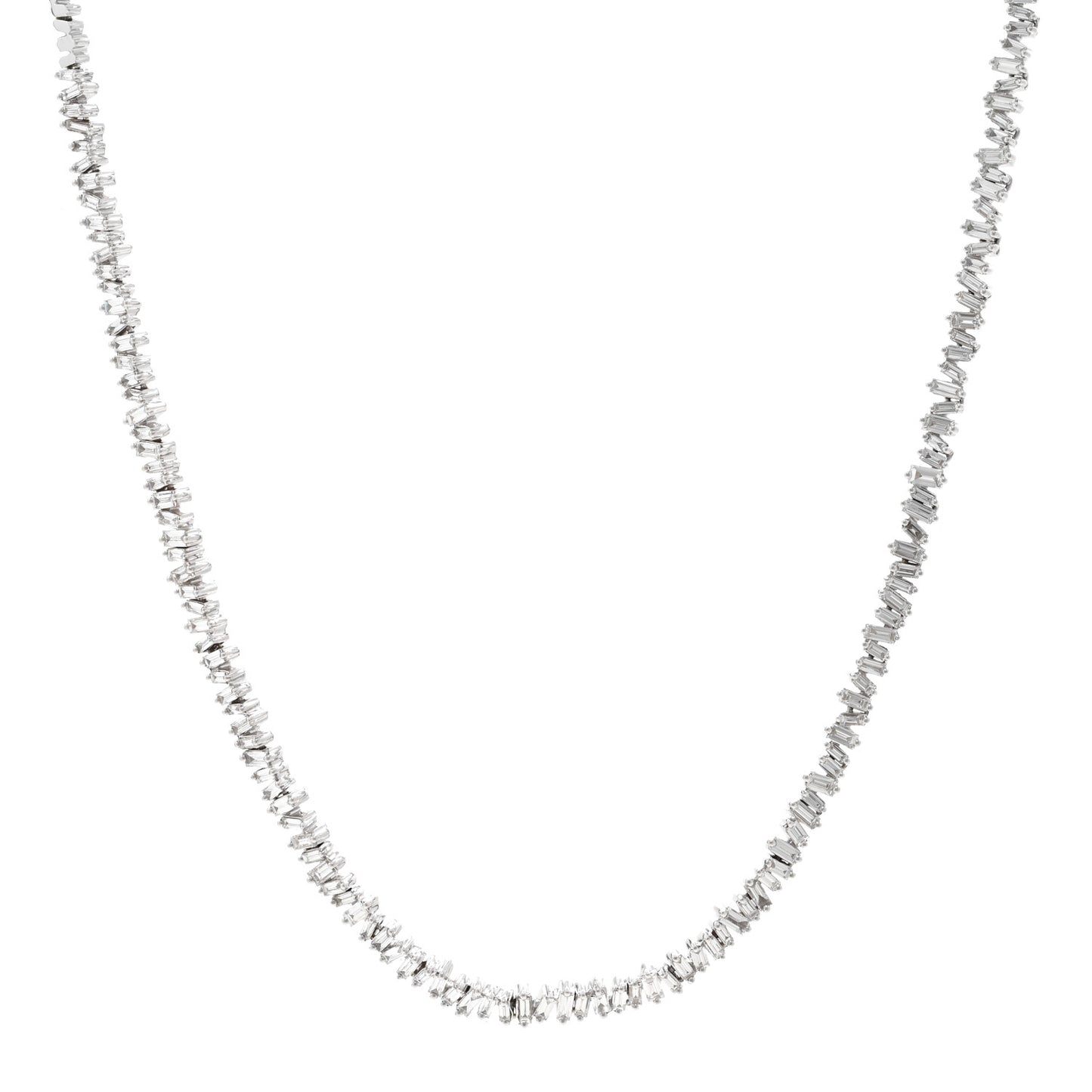 18K White Gold Diamond Mini Fireworks Baguette Tennis Necklace