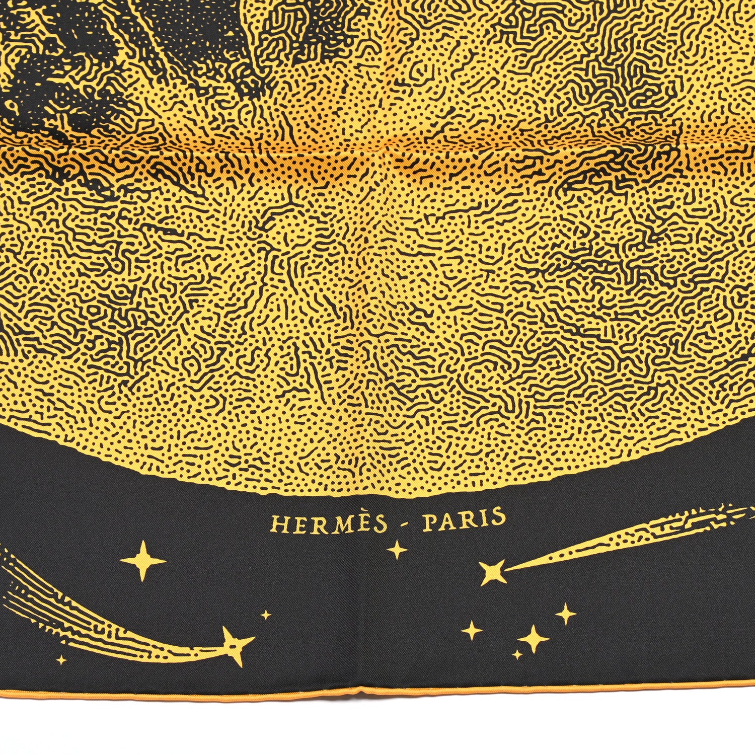Hermes Silk Clair De Lune Double Face Scarf 90 Black Jaune D'Or Bleu 4 of 9