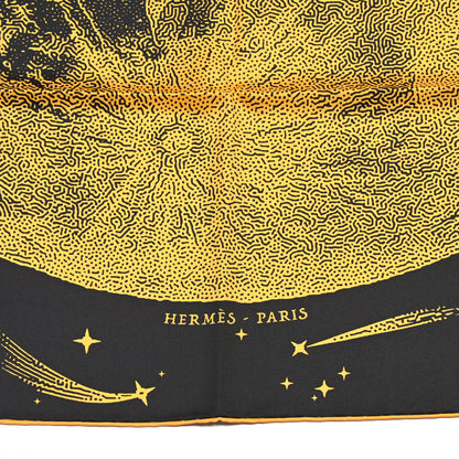 Hermes Silk Clair De Lune Double Face Scarf 90 Black Jaune D'Or Bleu 4 of 9