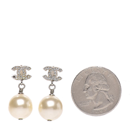 Chanel Crystal Pearl CC Drop Earrings Silver 2 of 6