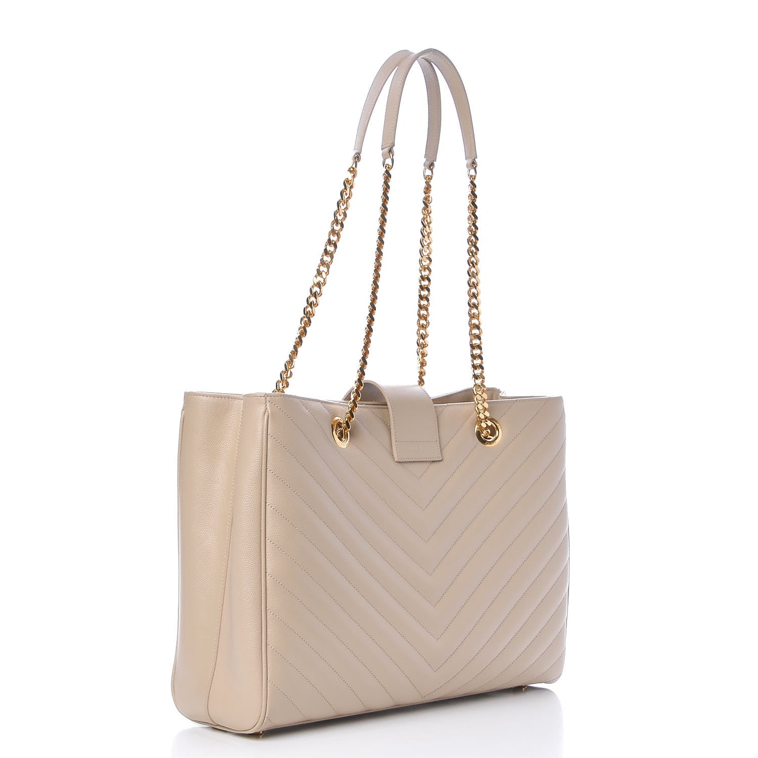 Saint Laurent Grain De Poudre Matelasse Chevron Monogram Shopping Bag Nude Powder 3 of 9