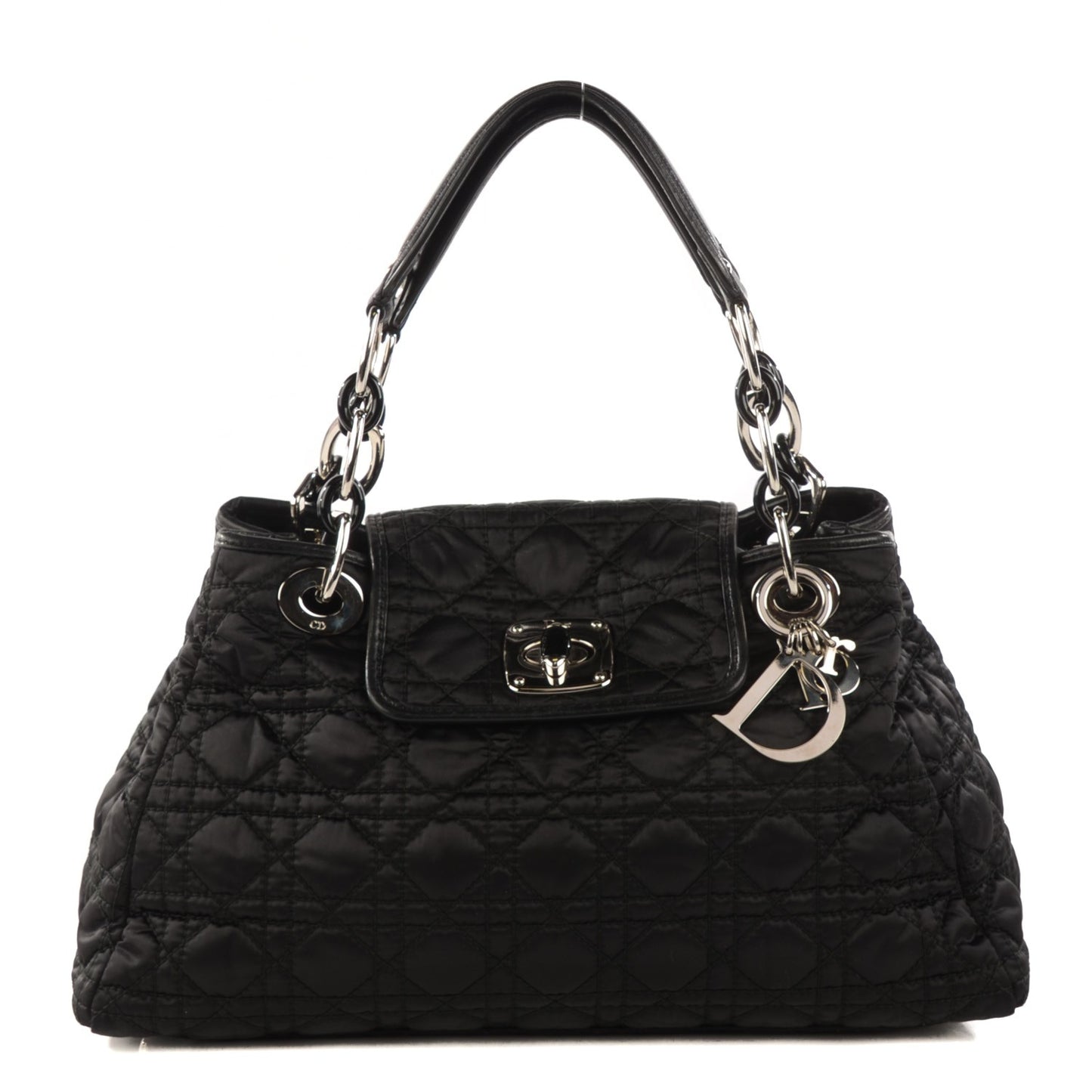 Satin Cannage Charming Lock Flap Shoulder Bag Black