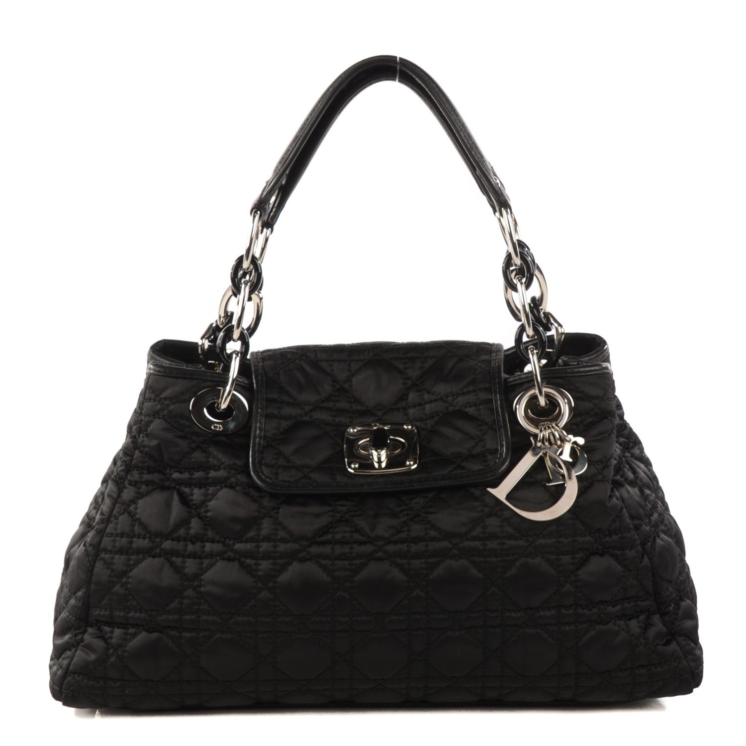 Christian Dior Satin Cannage Charming Lock Flap Shoulder Bag Black 1 of 7
