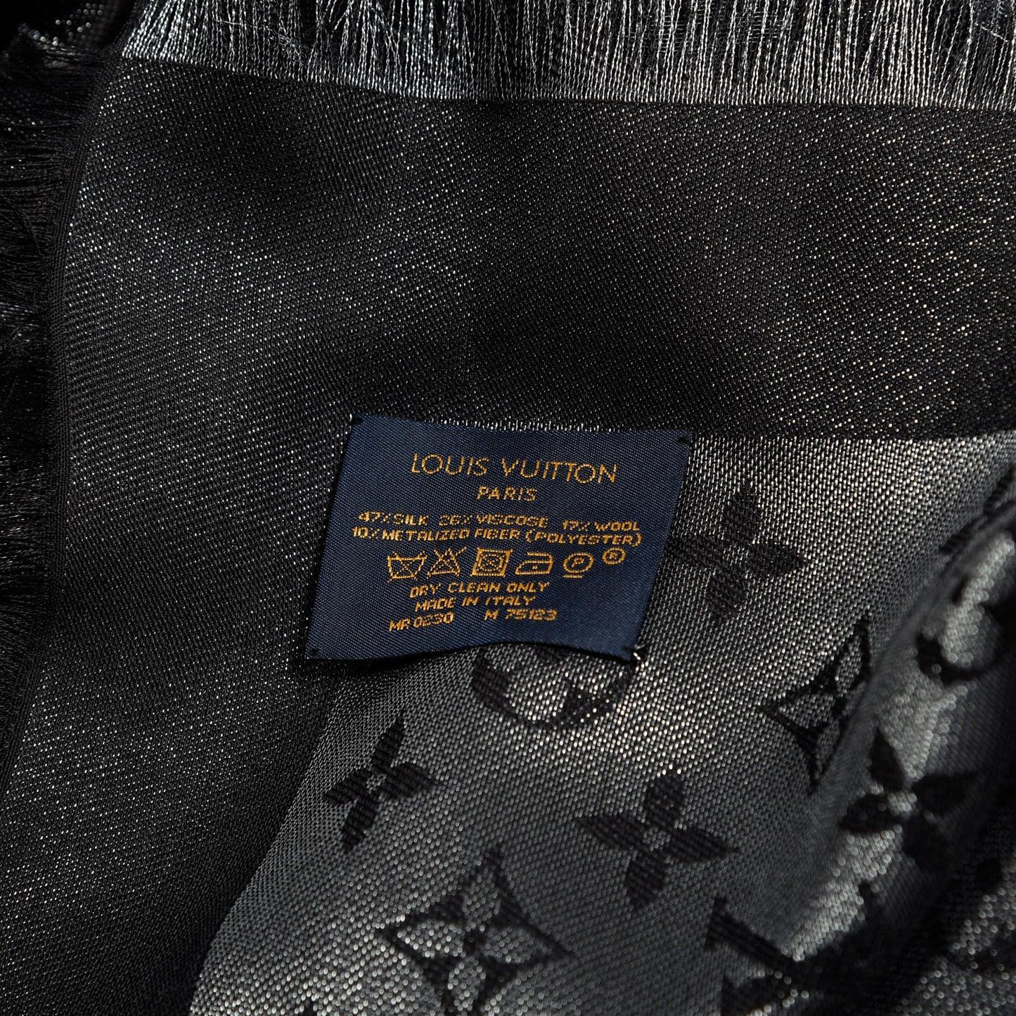 Silk Lurex Wool Monogram Shine Shawl Black