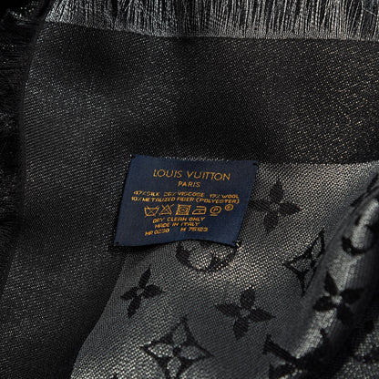 Louis Vuitton Silk Lurex Wool Monogram Shine Shawl Black 3 of 4