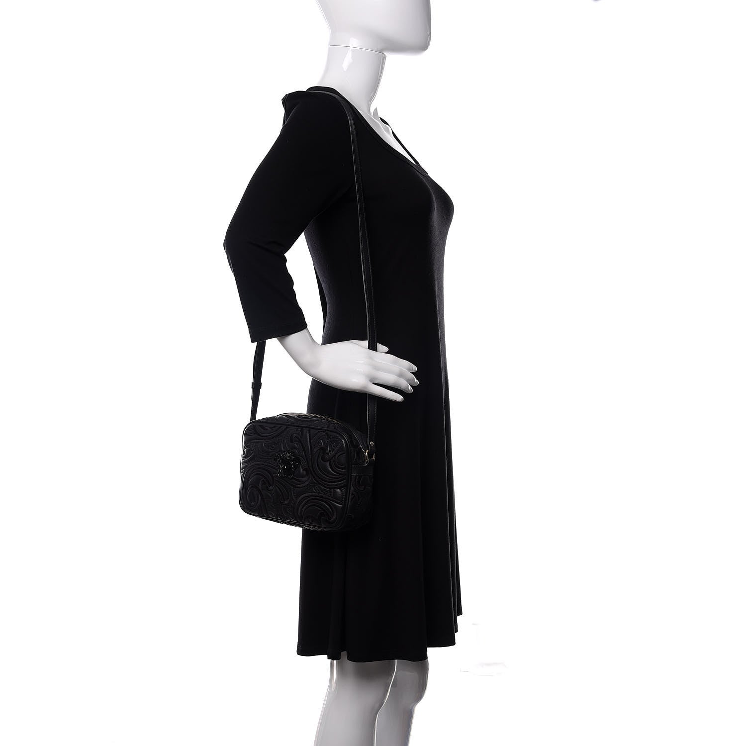 Versace Nappa Embroidered Baroque Palazzo Camera Bag Black 2 of 8