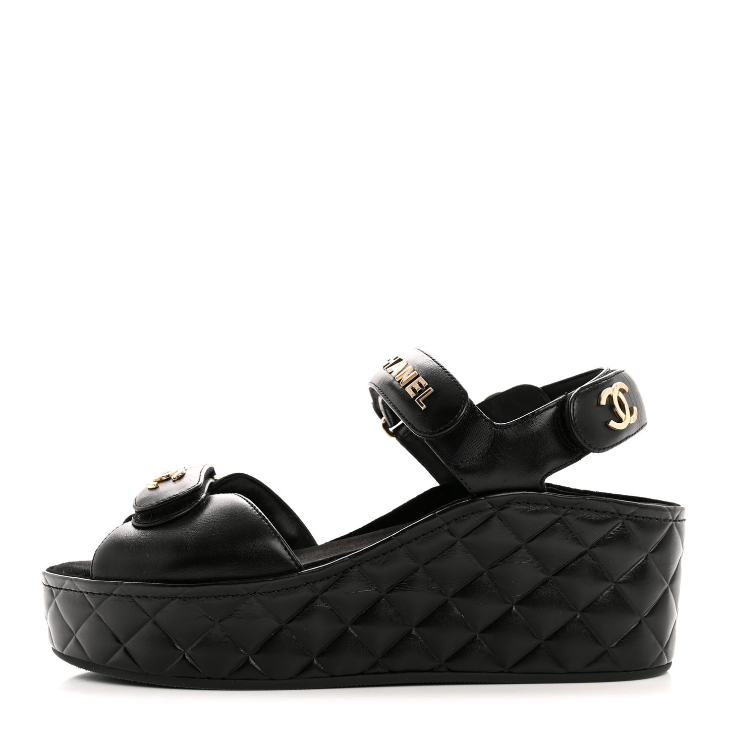 Shiny Calfskin Logo Platform Sandals 39 Black
