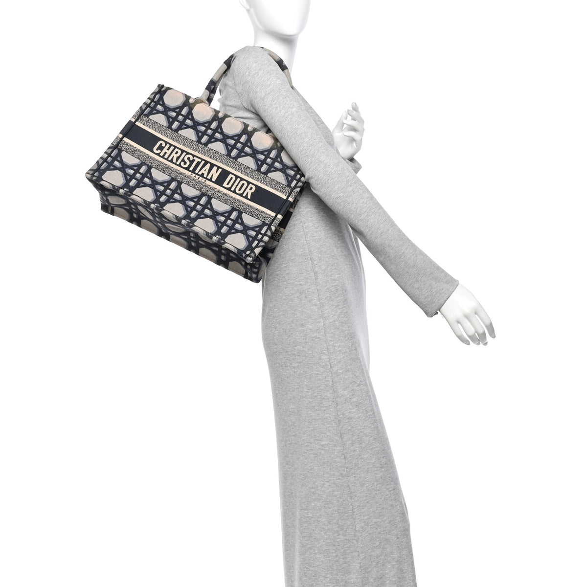 Christian Dior Canvas Macrocannage Embroidered Medium Book Tote Beige Blue 2 of 12