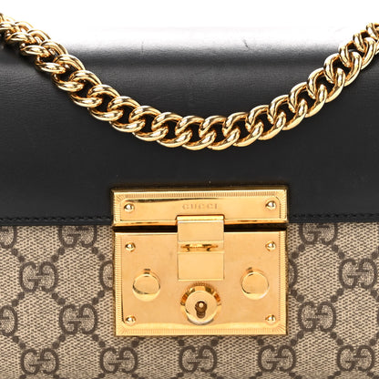 Gucci GG Supreme Monogram Calfskin Small Padlock Shoulder Bag Beige Black Cuir 7 of 10