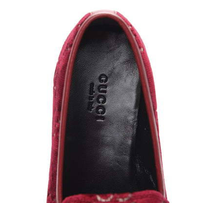 Gucci Velvet Malaga Kid GG Monogram Horsebit Womens Jordaan Loafers 37 Red Cipria Romantic Cerise 7 of 10