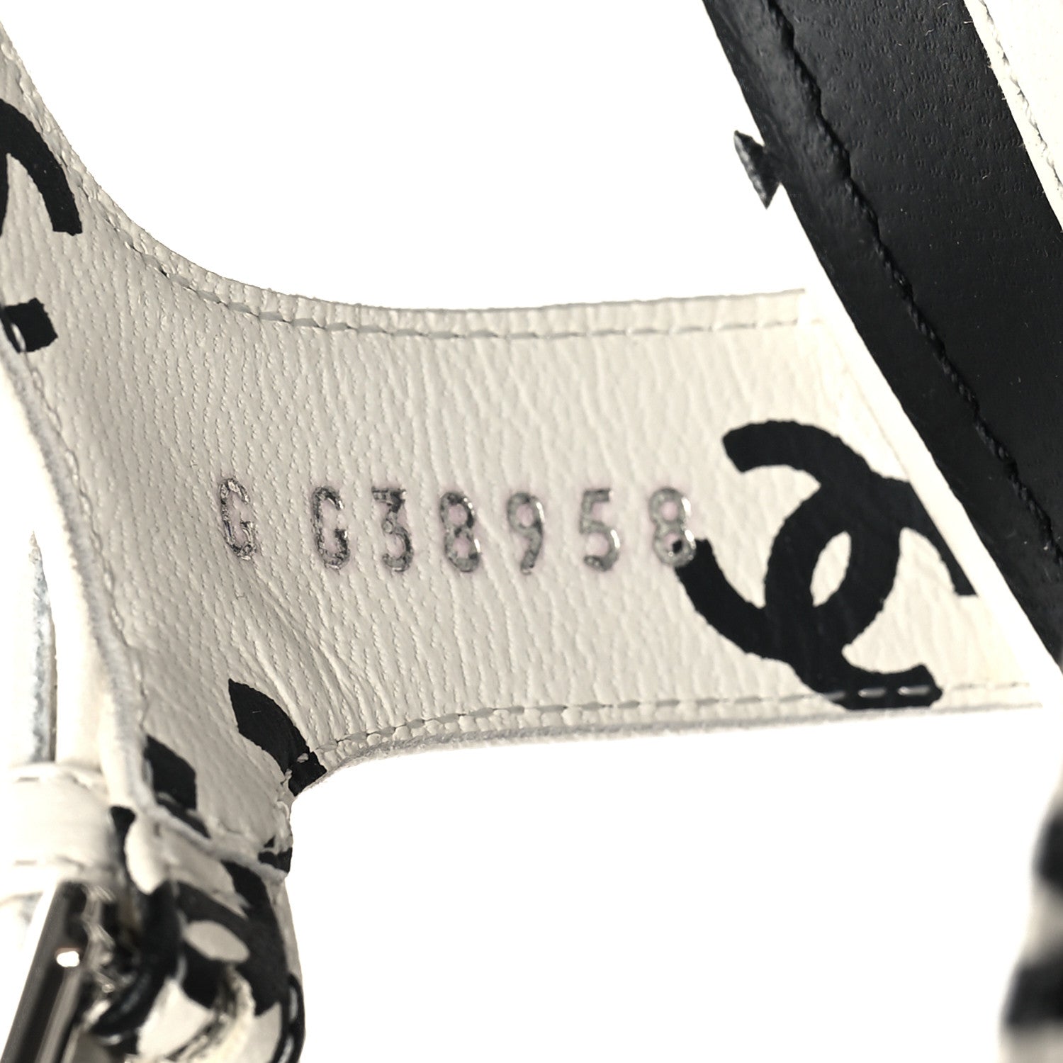 Chanel Printed Lambskin CC Platform Sandals 40 White Black 6 of 8