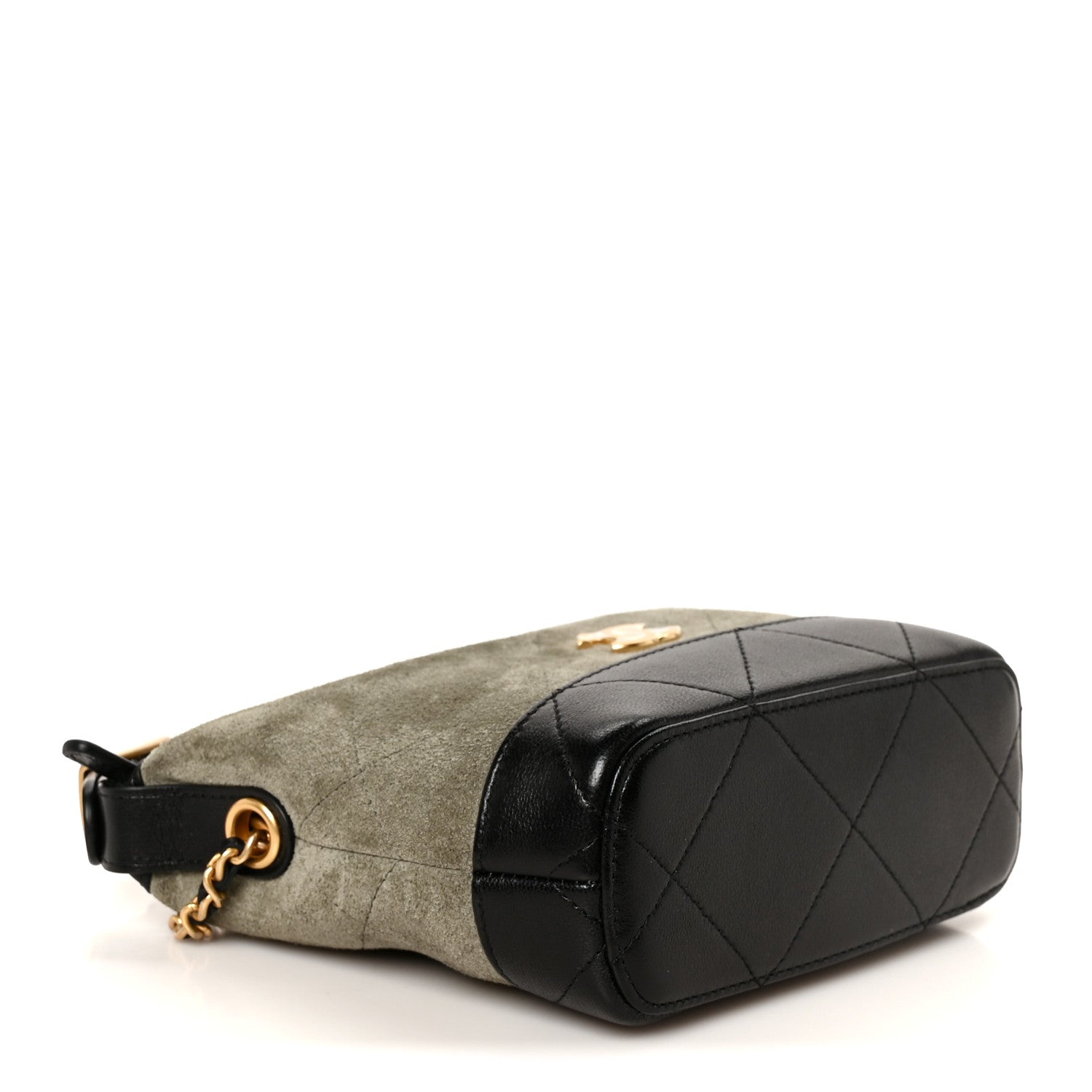 Chanel Suede Calfskin Shiny Lambskin Quilted Coco Base Hobo Clutch With Chain Khaki Black 4 of 11