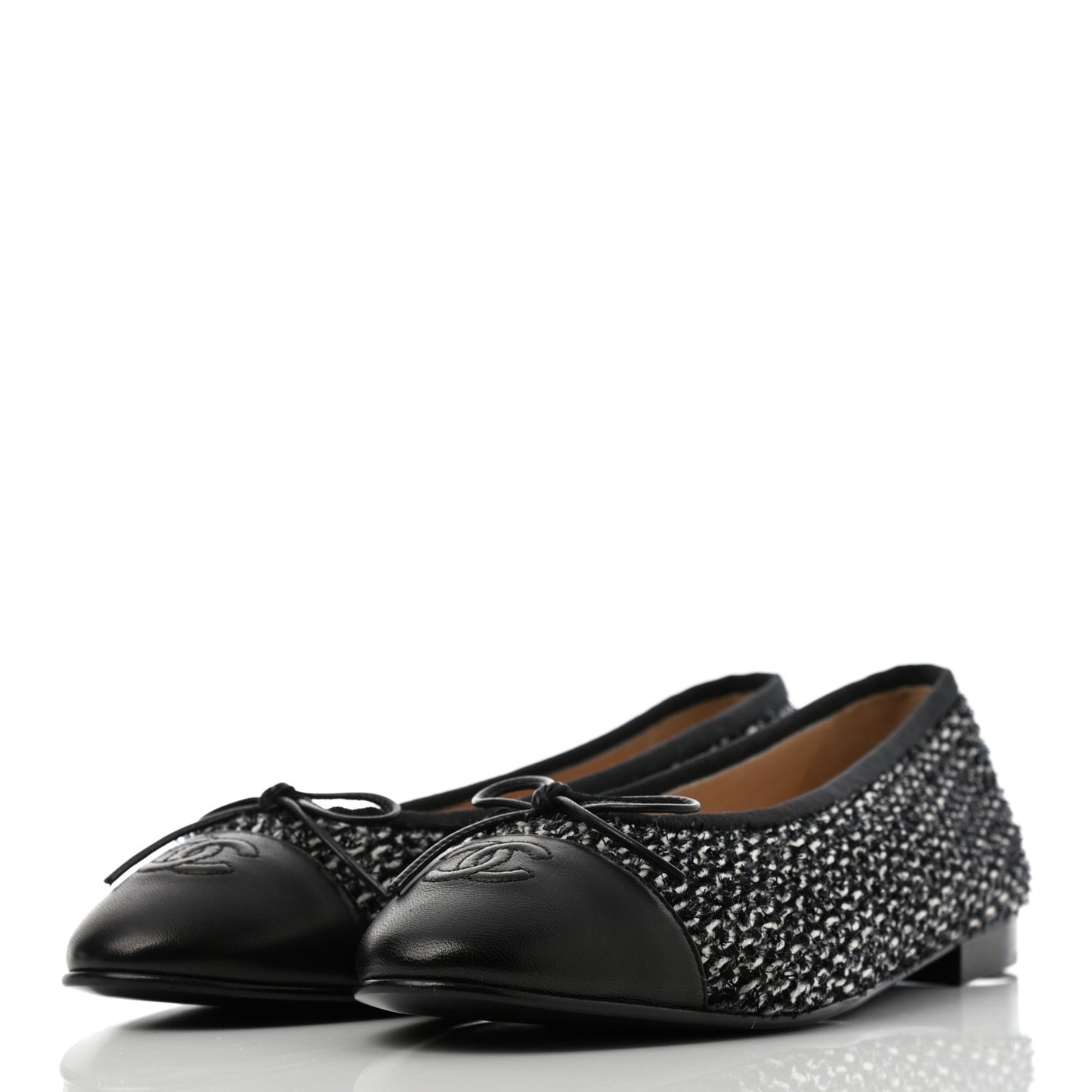 Lambskin Tweed Cap Toe Ballerina Flats 39.5 Black White