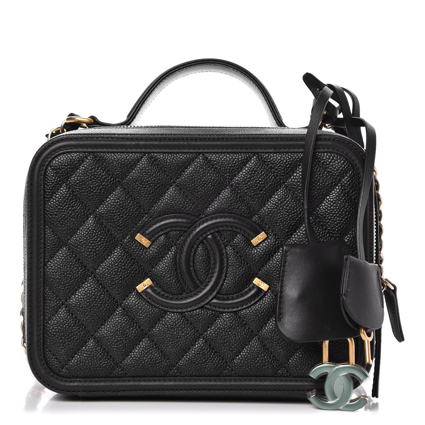 Caviar Quilted Medium CC Filigree Vanity Case Black