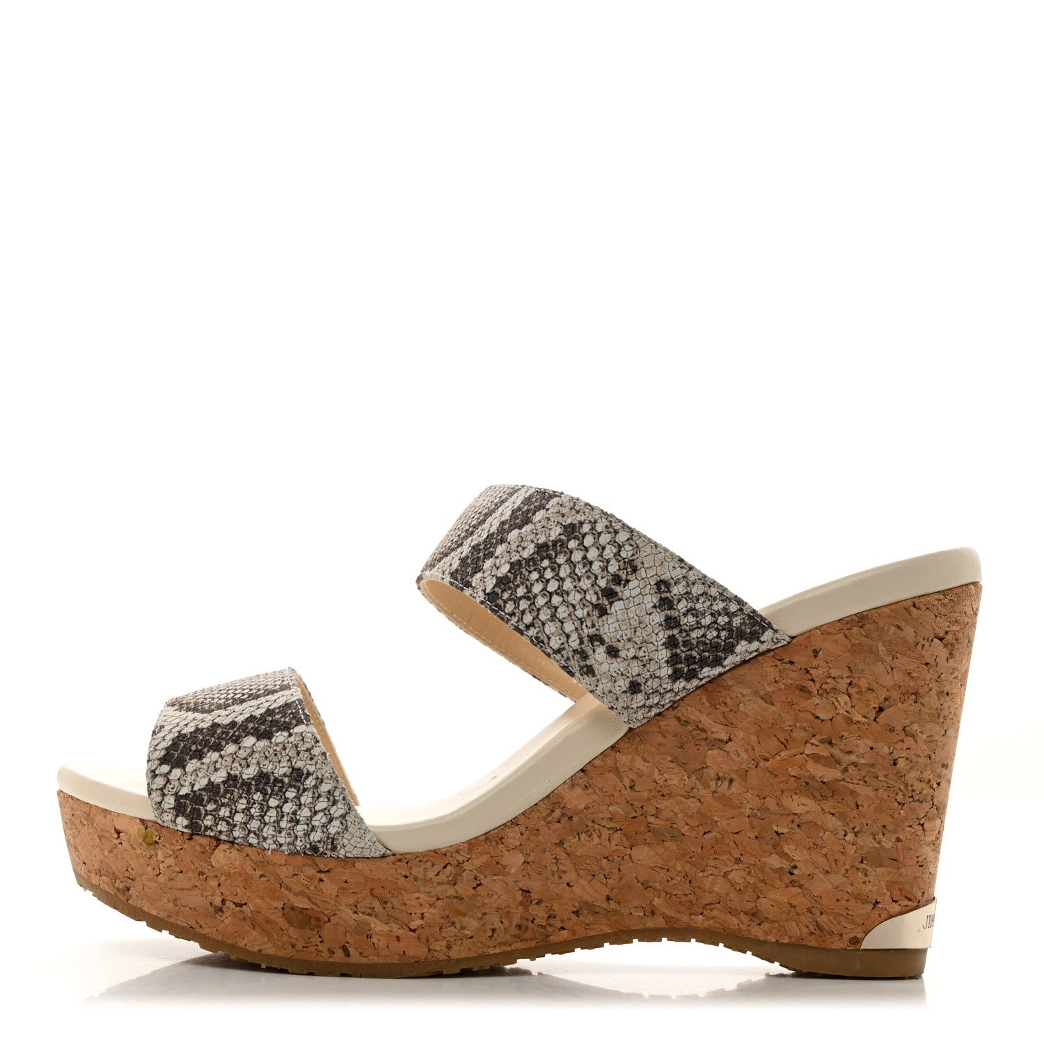 Jimmy Choo Snakeskin Cork Parker Wedge Sandals 38.5 Natural 1 of 9