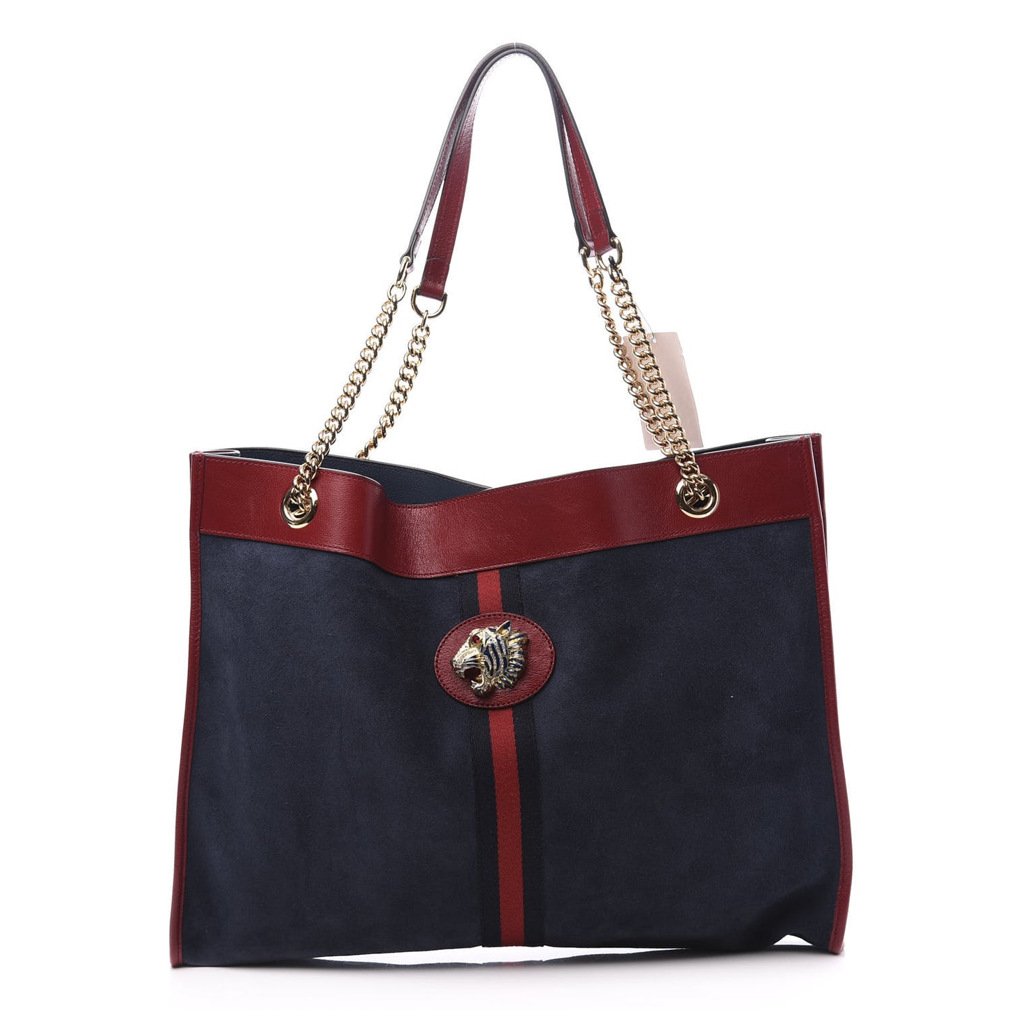 Suede Calfskin Large Rajah Chain Tote New Blue Romantic Cherry