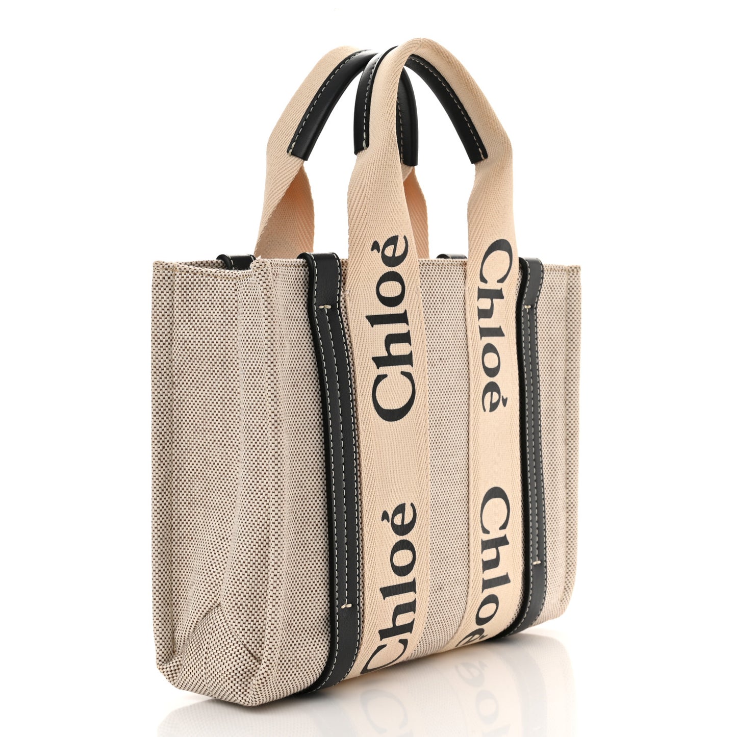 Cotton Calfskin Small Woody Ribbon Tote White Blue