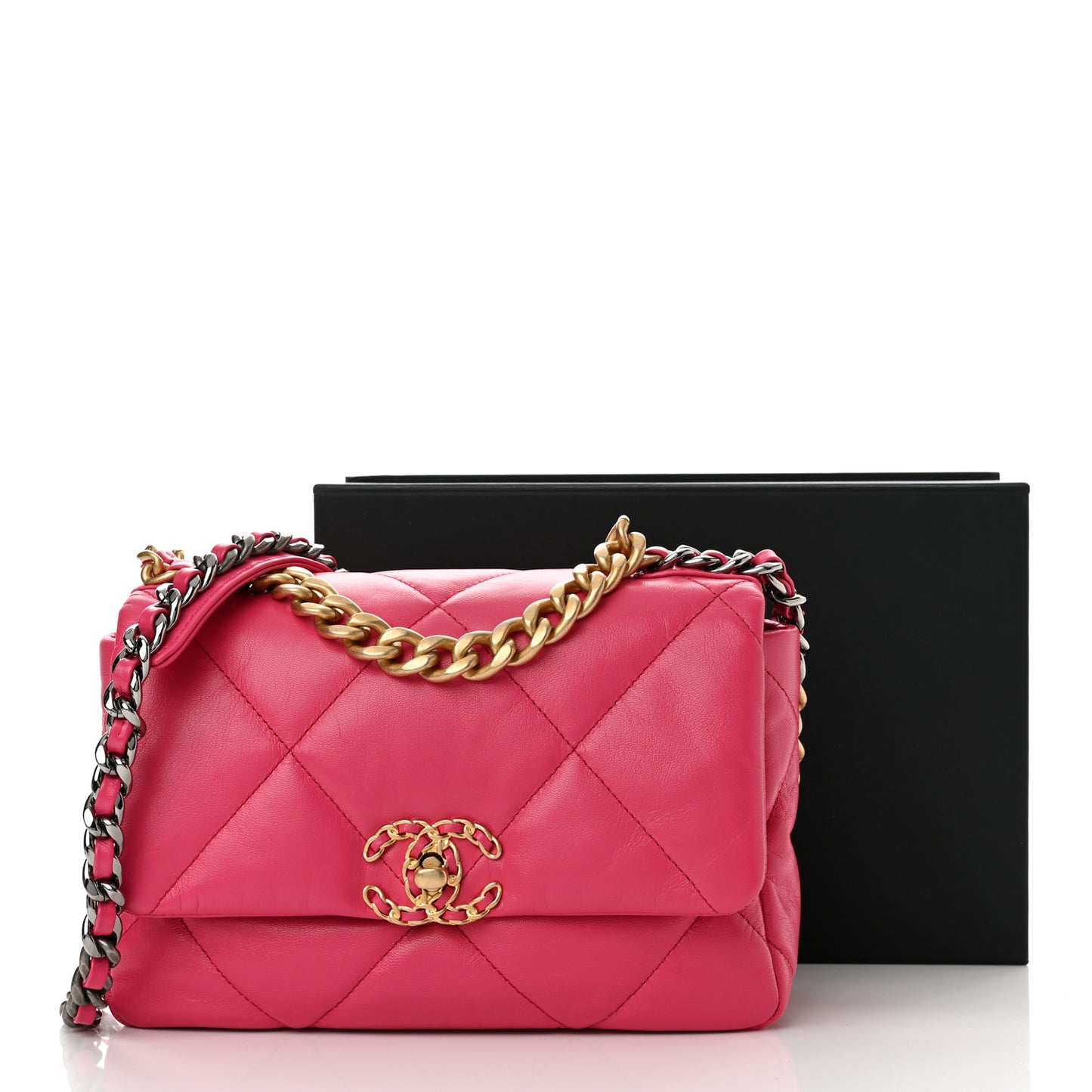 Goatskin Quilted Medium Chanel 19 Flap Dark Pink