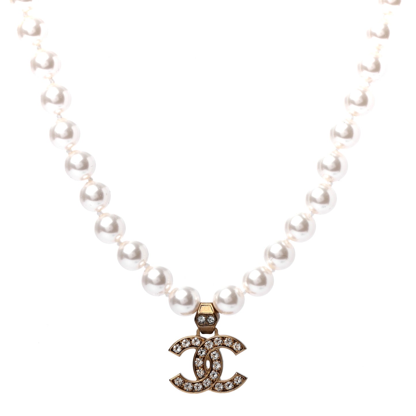 Pearl Crystal CC Short Necklace Gold