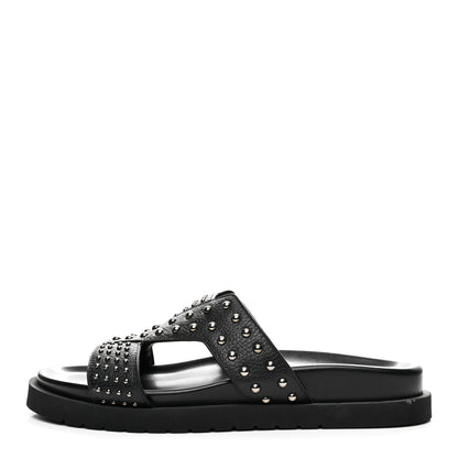 Louis Vuitton Calfskin Mens LV Studded Oasis Mules 9 Black 1 of 9