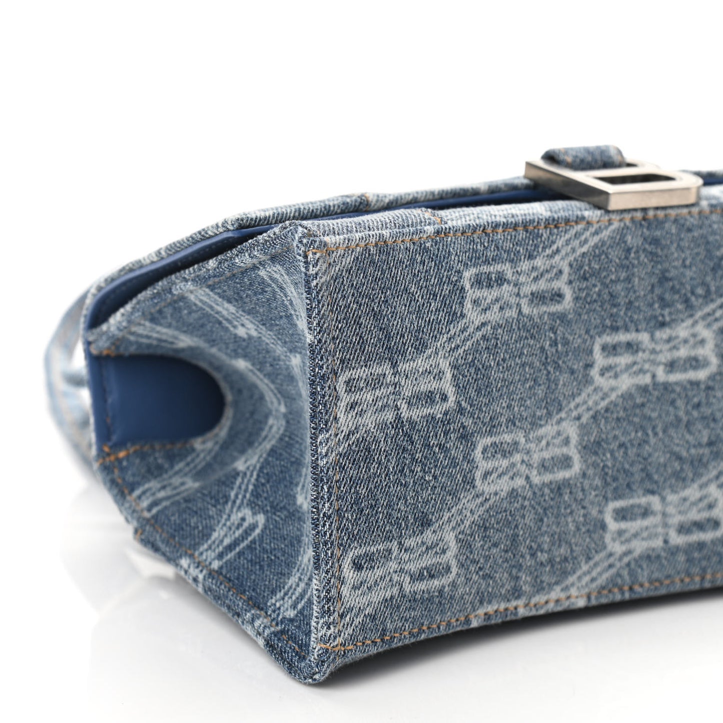 Denim BB Monogram Small Hourglass Top Handle Bag Blue