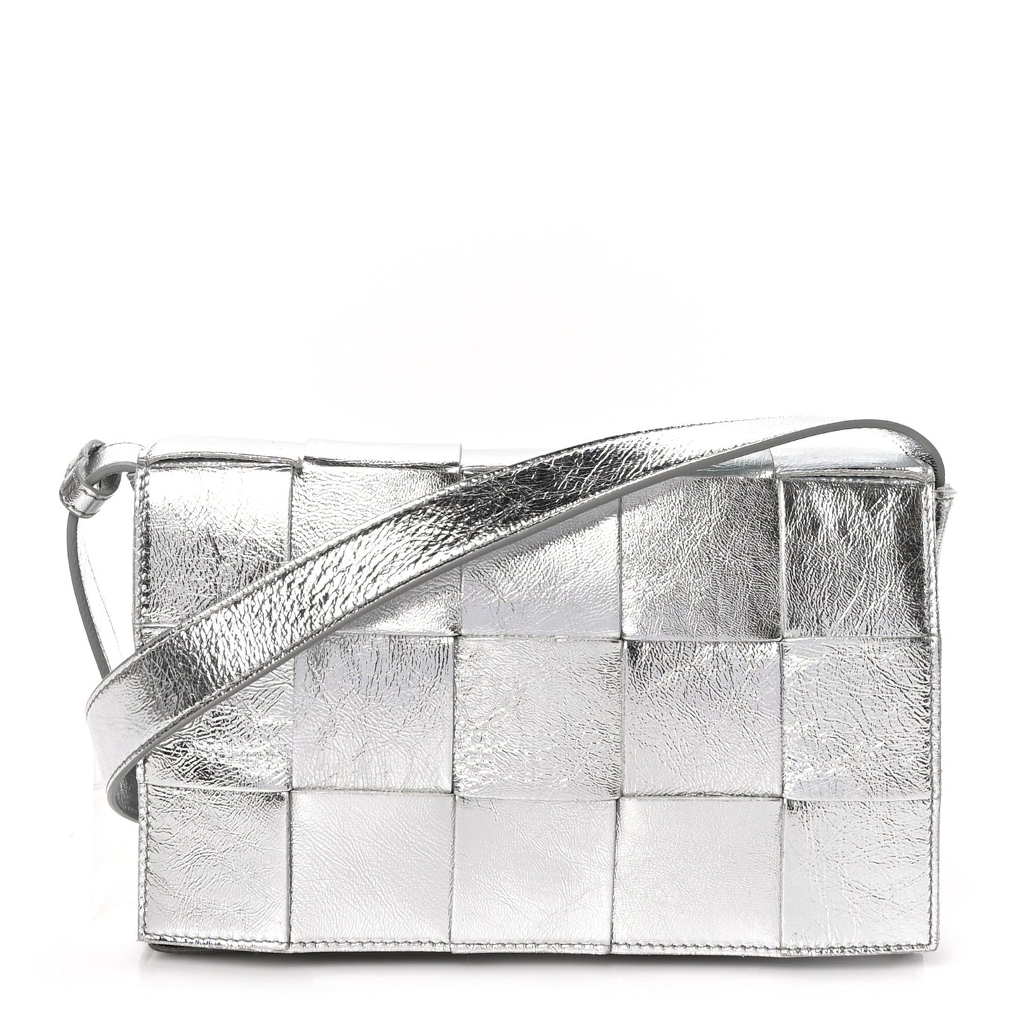 Metallic Lambskin Maxi Intrecciato Cassette Crossbody Bag Silver