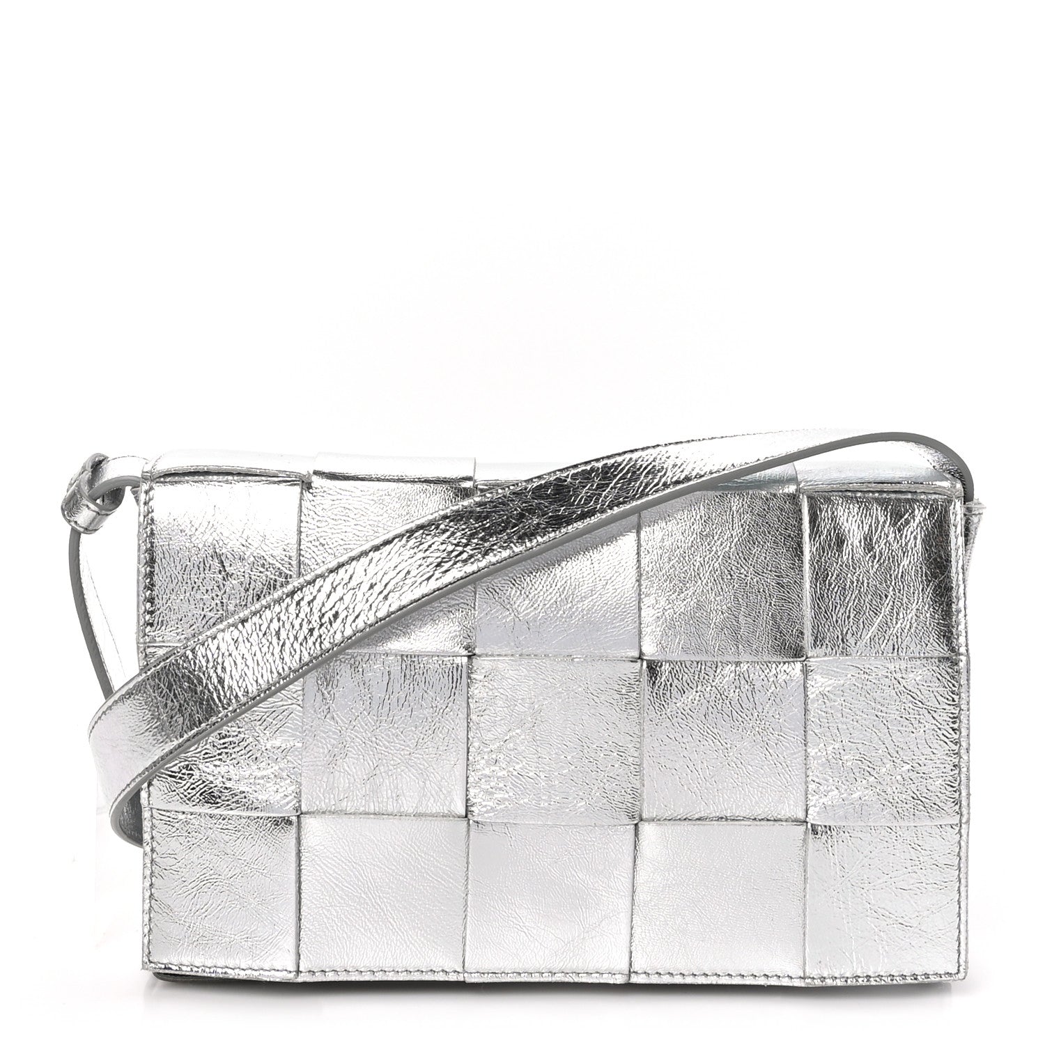 Bottega Veneta Metallic Lambskin Maxi Intrecciato Cassette Crossbody Bag Silver 1 of 9