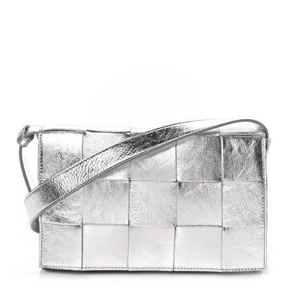 Bottega Veneta Metallic Lambskin Maxi Intrecciato Cassette Crossbody Bag Silver 1 of 9