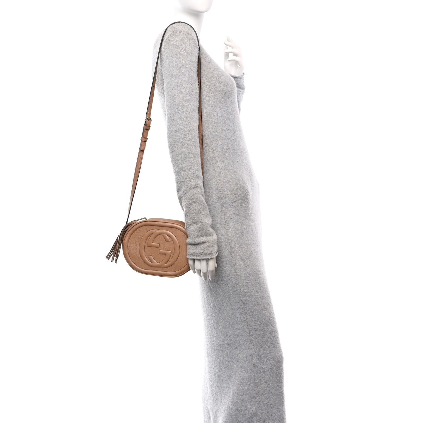 Pebbled Calfskin Oval Soho Shoulder Bag Beige Camelia