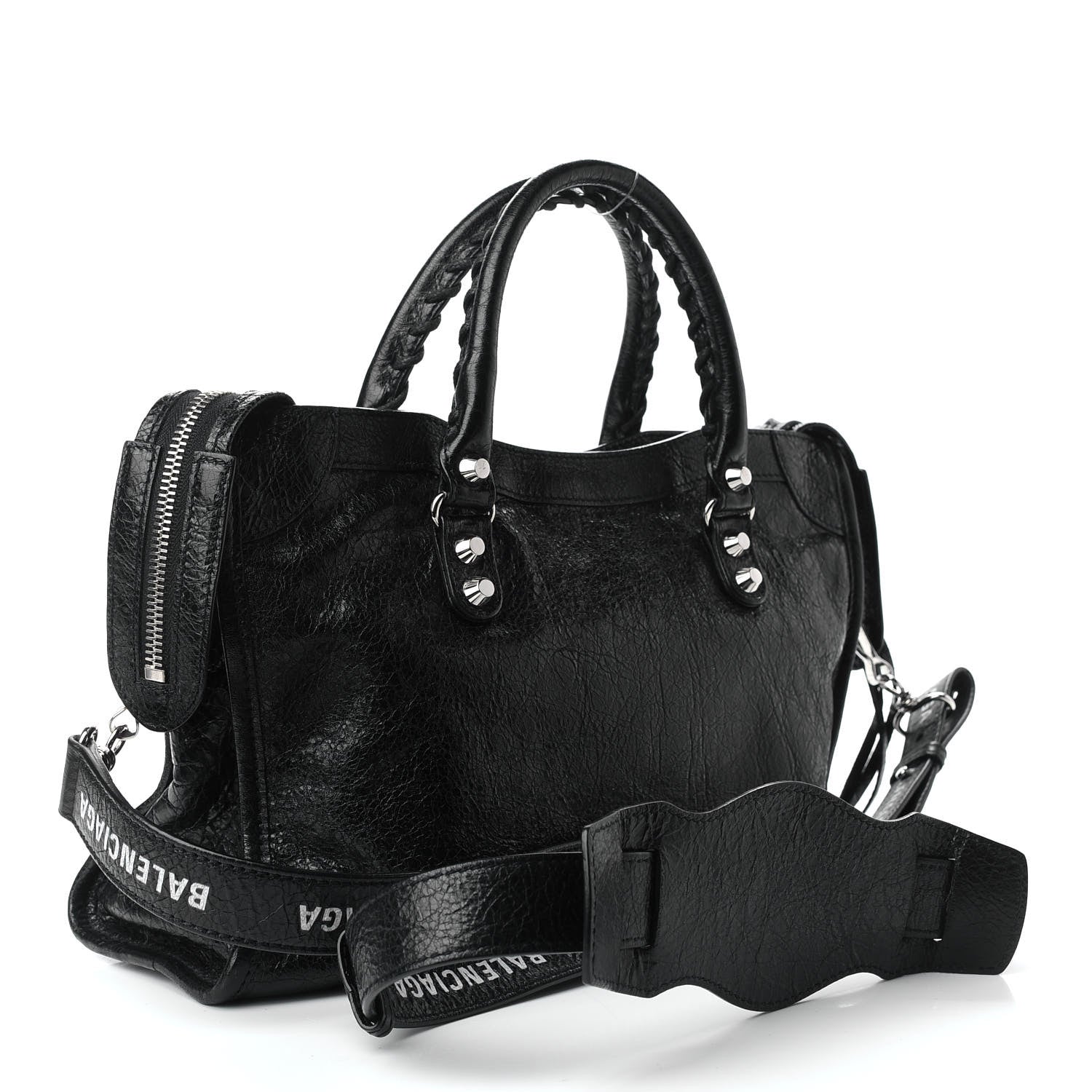 Balenciaga Agneau Classic Silver Hardware S City Logo Strap Black White 3 of 8