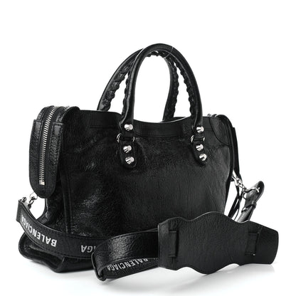 Balenciaga Agneau Classic Silver Hardware S City Logo Strap Black White 3 of 8