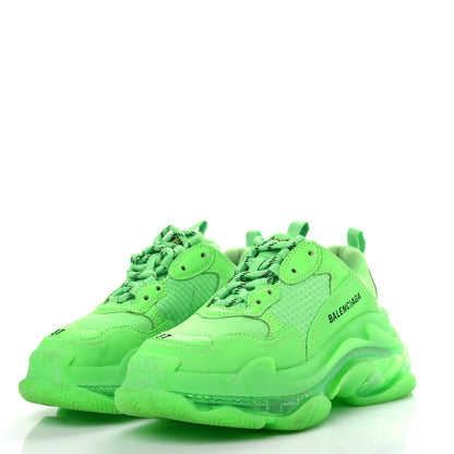 Balenciaga Fabric Mesh Clear Sole Womens Triple S Sneakers 37 Fluo Green 3 of 10