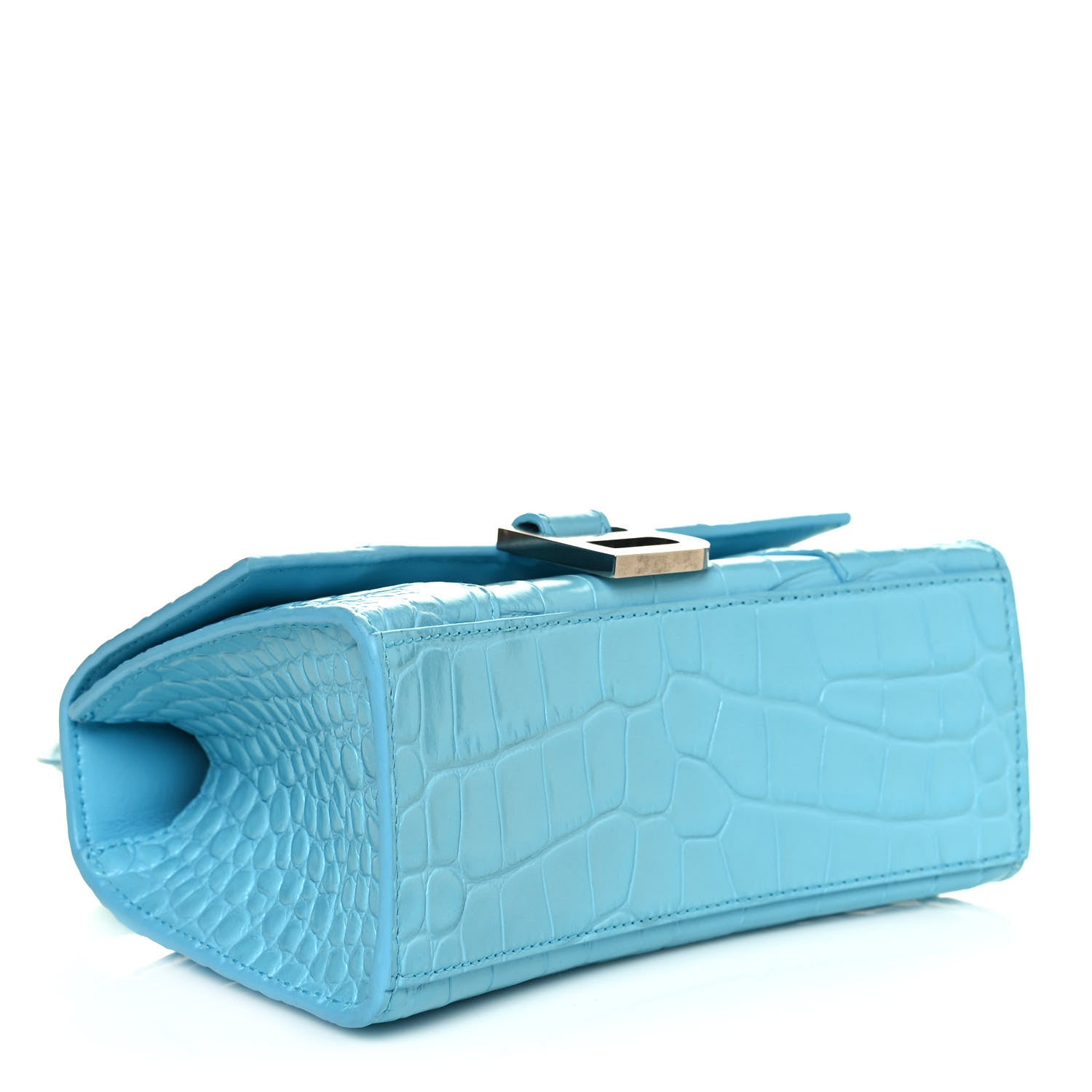 Balenciaga Shiny Calfskin Crocodile Embossed Hourglass Top Handle Bag XS Azur 4 of 9
