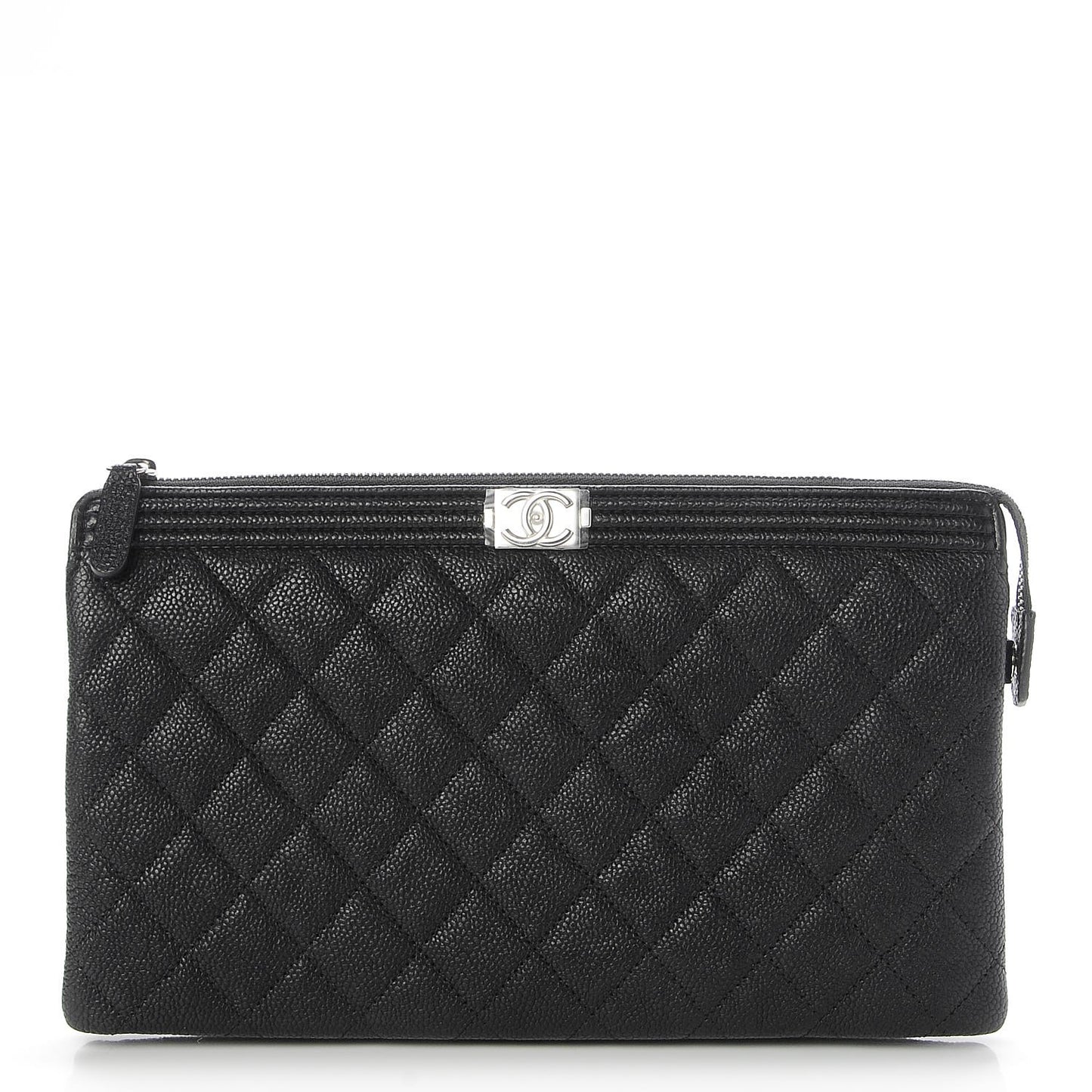 Caviar Quilted Small Zipped Boy Pouch Black