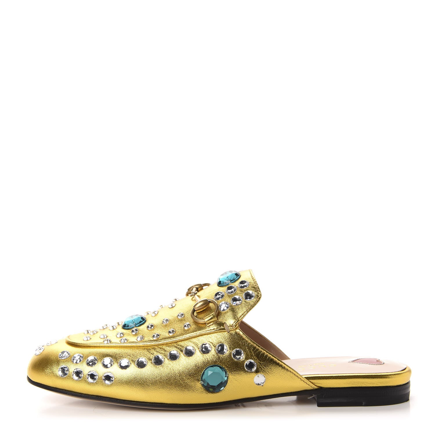 Gucci Metallic Nappa Crystal Womens Princetown Slippers 37.5 Gold 1 of 10
