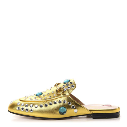 Gucci Metallic Nappa Crystal Womens Princetown Slippers 37.5 Gold 1 of 10