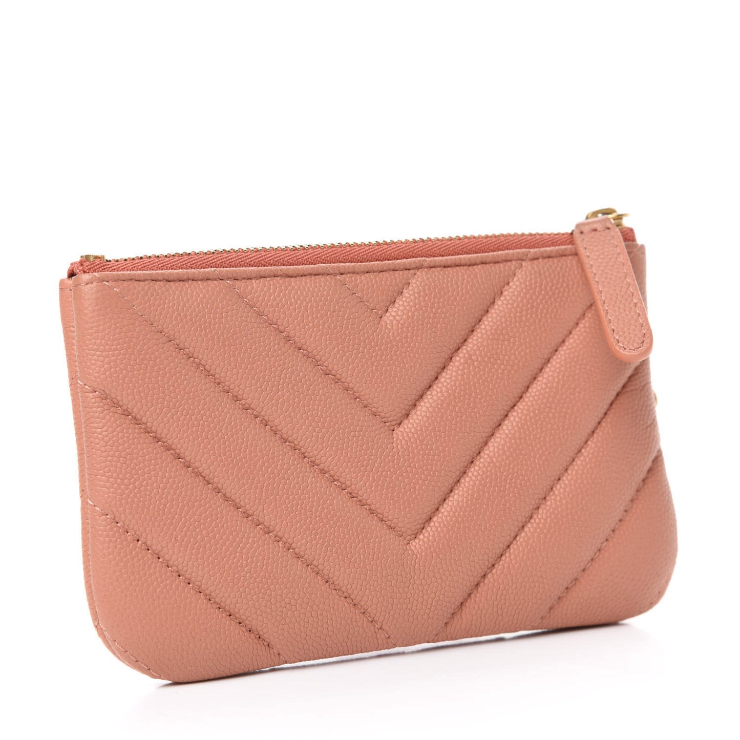 Caviar Chevron Quilted Small Ancient Greek Charms Cosmetic Case Dark Beige